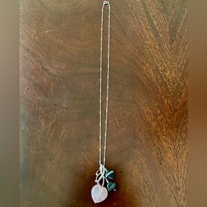 Sterling Silver Chain Necklace Pendant Large shape Rose Quartz &Two Strip Agate